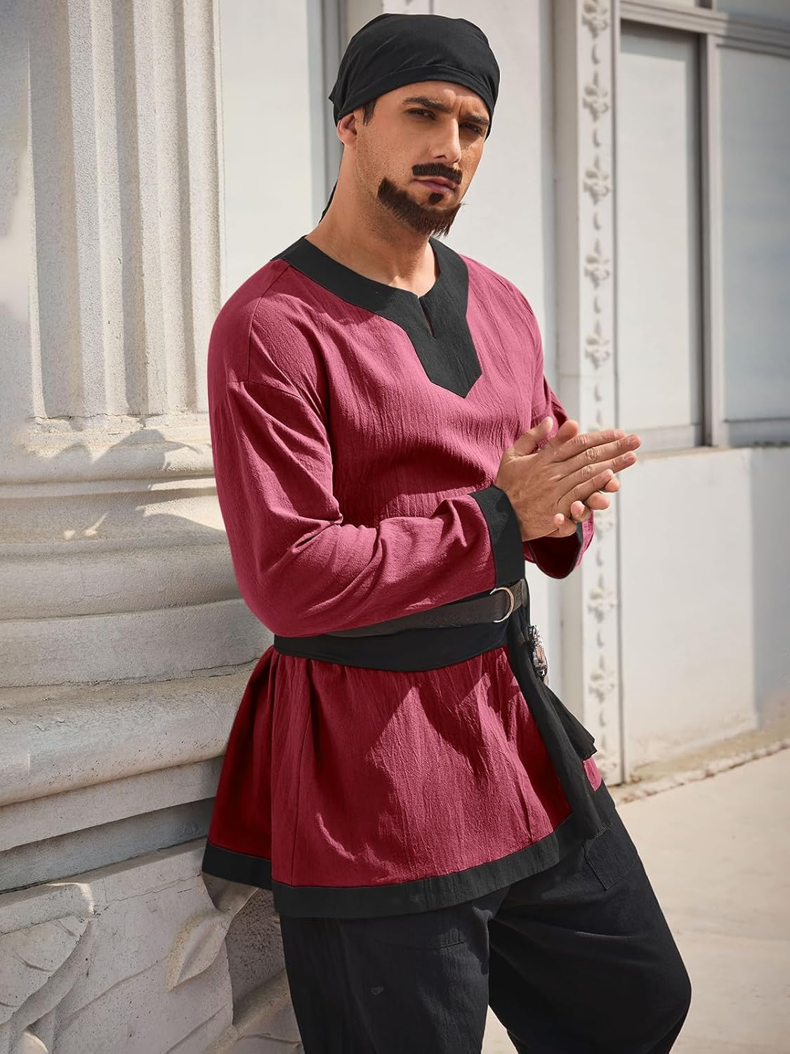 Runcati Mens Medieval Knight Tunic Renaissance Viking Pirate Shirts Warrior LARP Halloween Costume Tops - Image 3