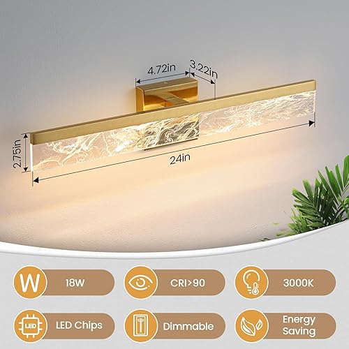 Miniatura 2 de Lámpara de tocador dorada  Lámpara de baño moderna de 24 pulgadas sobre espejo de 18 W, 3000 K, iluminación cálida, luces LED regulables para
