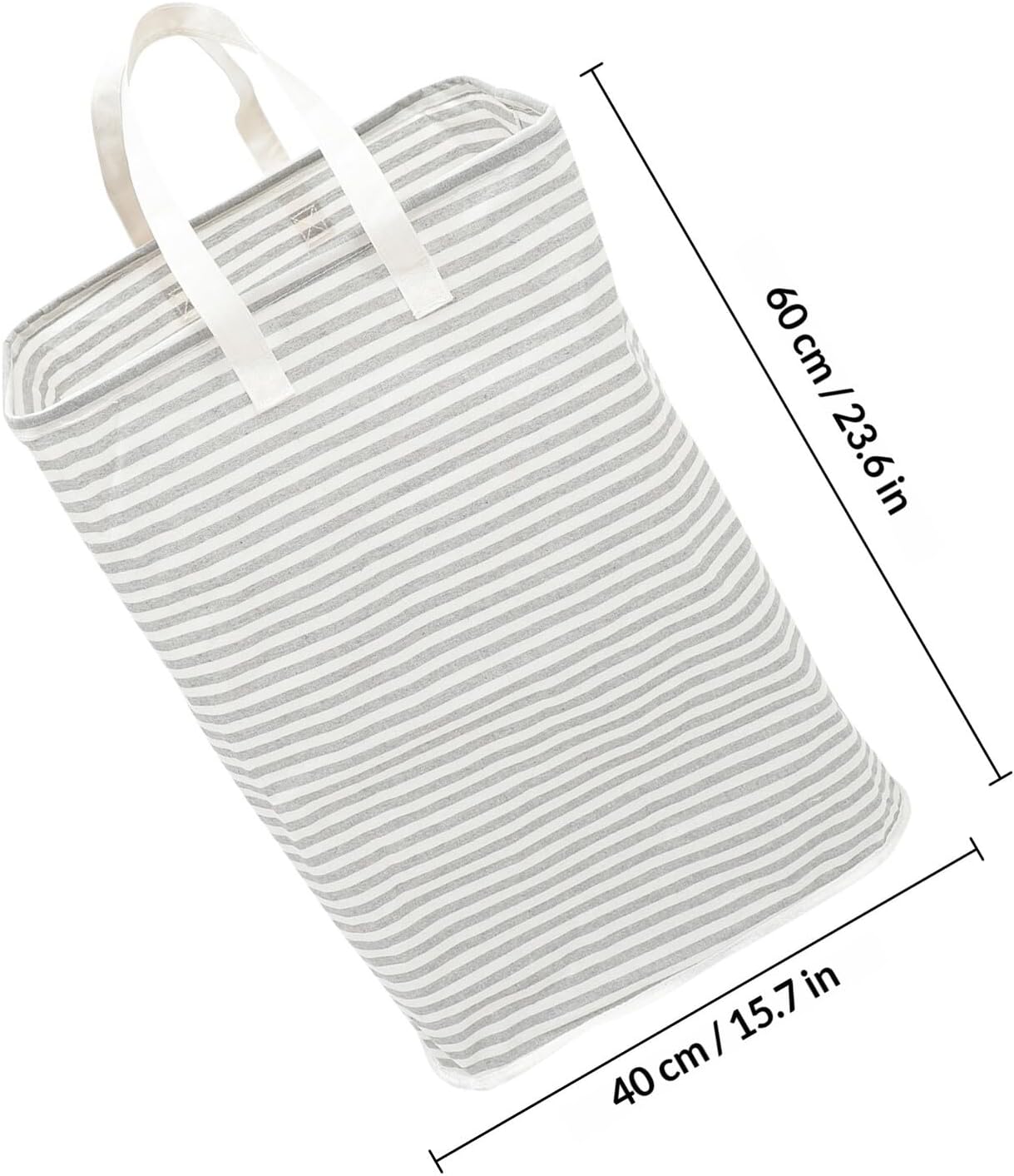 Happyyami Foldable Laundry Basket Dirt Clothes Organizer Gray Striped Cotton Storage Hamper for Home Bedroom Bathroom Laundry Room