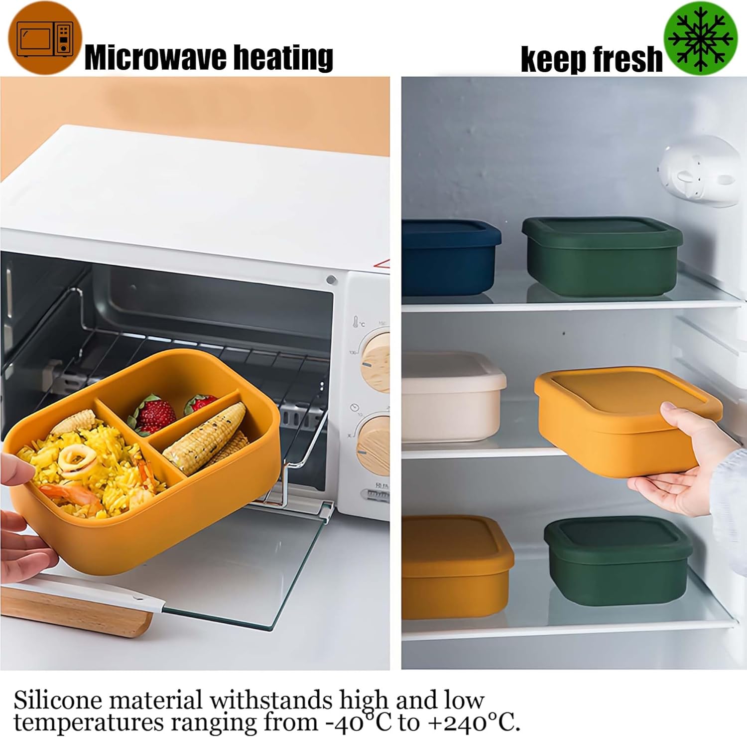 Custom Silicone Bento Box | Personalized Lunch Box with Engraved Name/Logo | Lunch Containers for Work Travel Outdoor with 3 Compartment