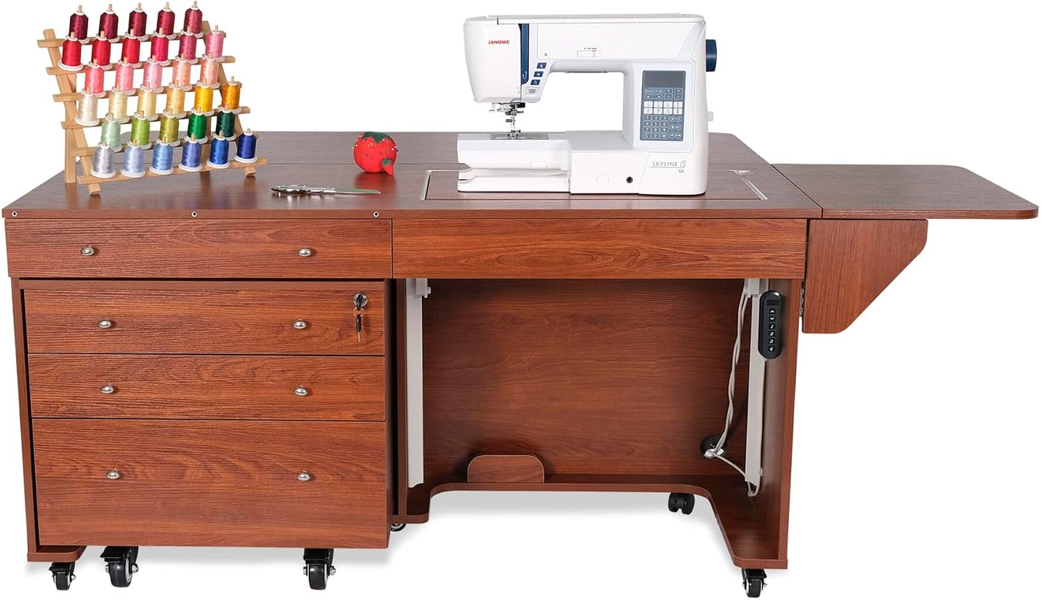 Arrow Sewing Kangaroo & Joey Dual Rail Electric Sewing Cabinet, Teak
