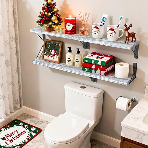 Miniatura 30 de BAYKA Estantes de pared para decoración de dormitorio, estantes flotantes para sala de estar, cocina, estantes flotantes montados de madera rústica