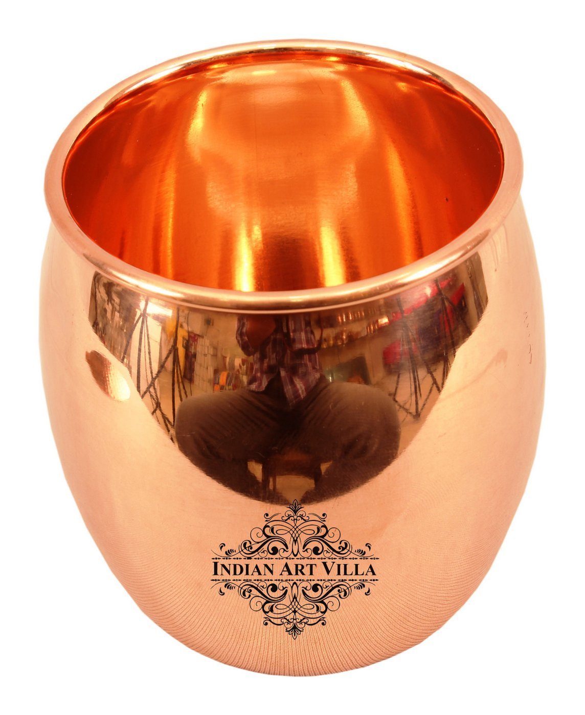 INDIAN ART VILLA Round Pure Copper Glass Tumbler Mug Cup, Barware Best for Parties, 590 ML