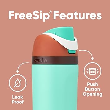 Owala Kids FreeSip Insulated Stainless Steel Water Bottle Bundle with Straw and Push-Button Lid, 16 oz, Misty Horizon and Mint Chocolate