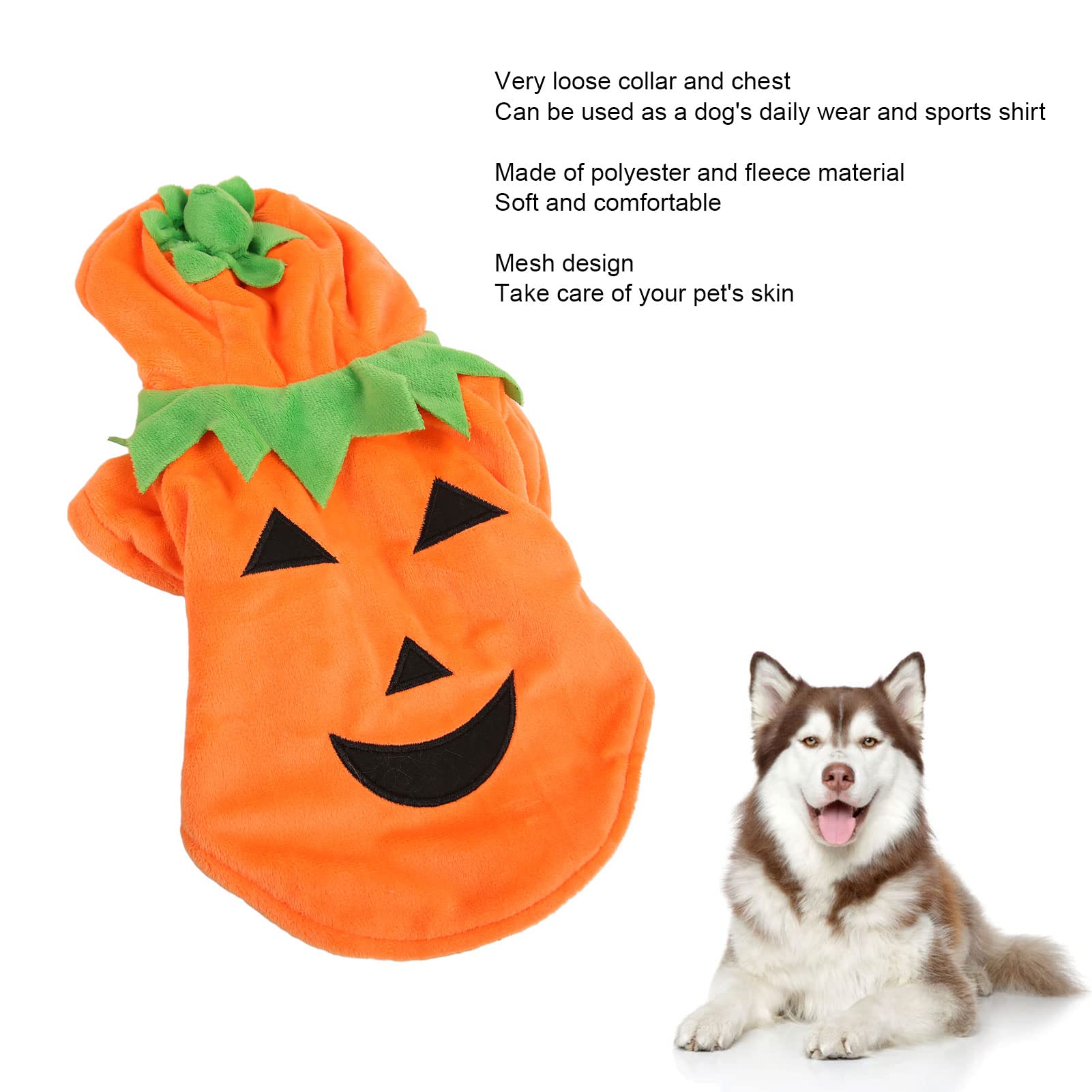 Septpenta Disfraz de Perro de Calabaza de Halloween, Sudadera de Calabaza para Mascotas, Cálido y Lindo, Llamativo, Disfraz de Otoño Invierno para Perros Medianos y Grandes (2XL)