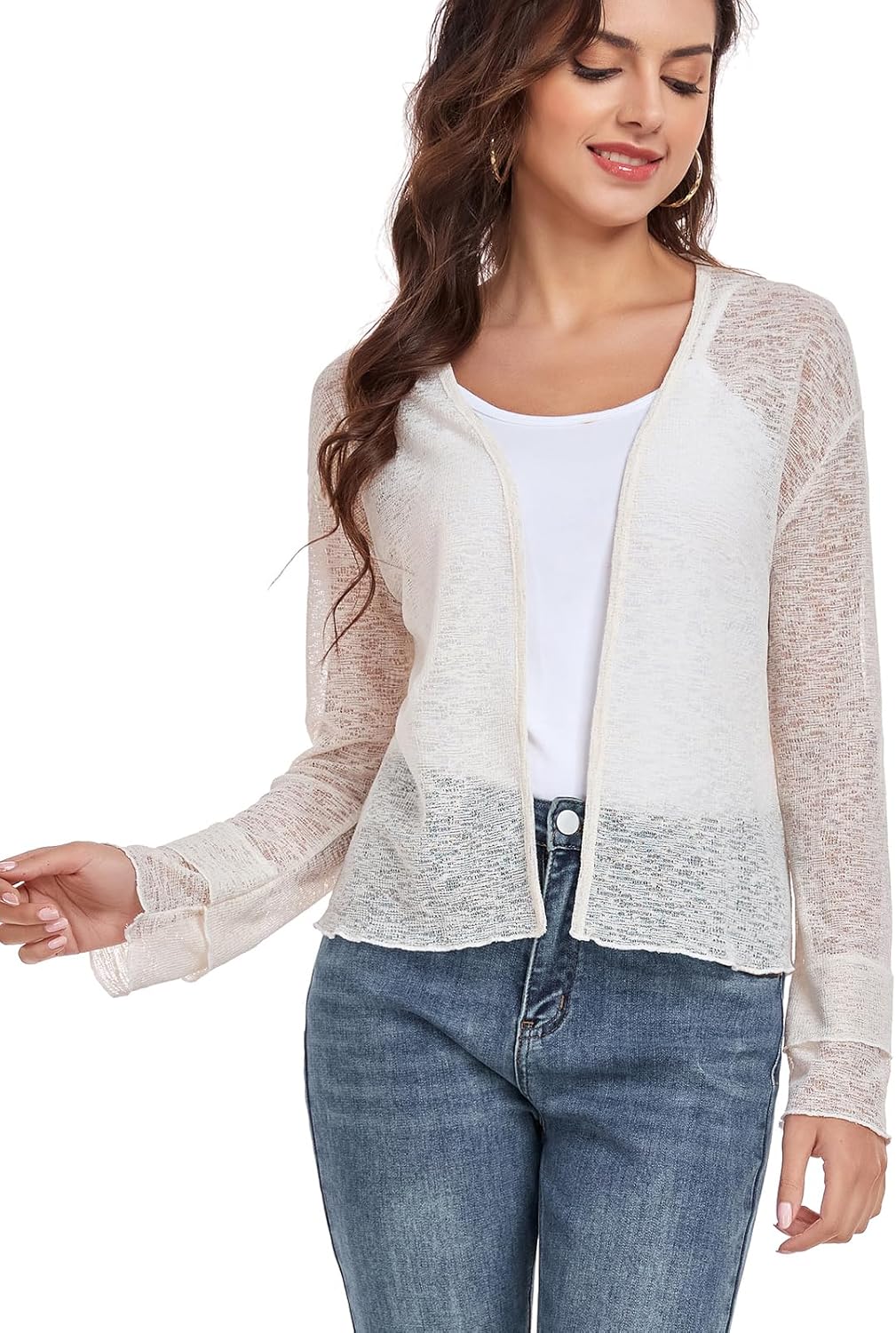 Womens Bolero Shrugs for Evening Dresses Elegant Cropped Shrug Long Sleeve Cardigan Lightweight Knit Cover Up - Image 4