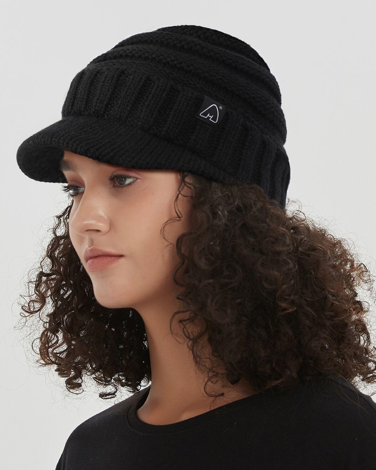 Hat Hut Beanie Hats for Women Men Satin Lined Winter Hats for Women Slouchy Beanies Satin Lined Beanie with Brim Visor - Image 2