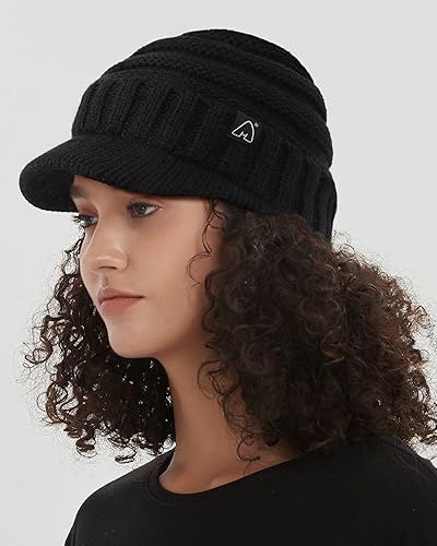 Miniatura 2 de Hat Hut Gorros de invierno para mujeres y hombres, con forro de satén, gorro de invierno para mujer, gorro con visera de ala