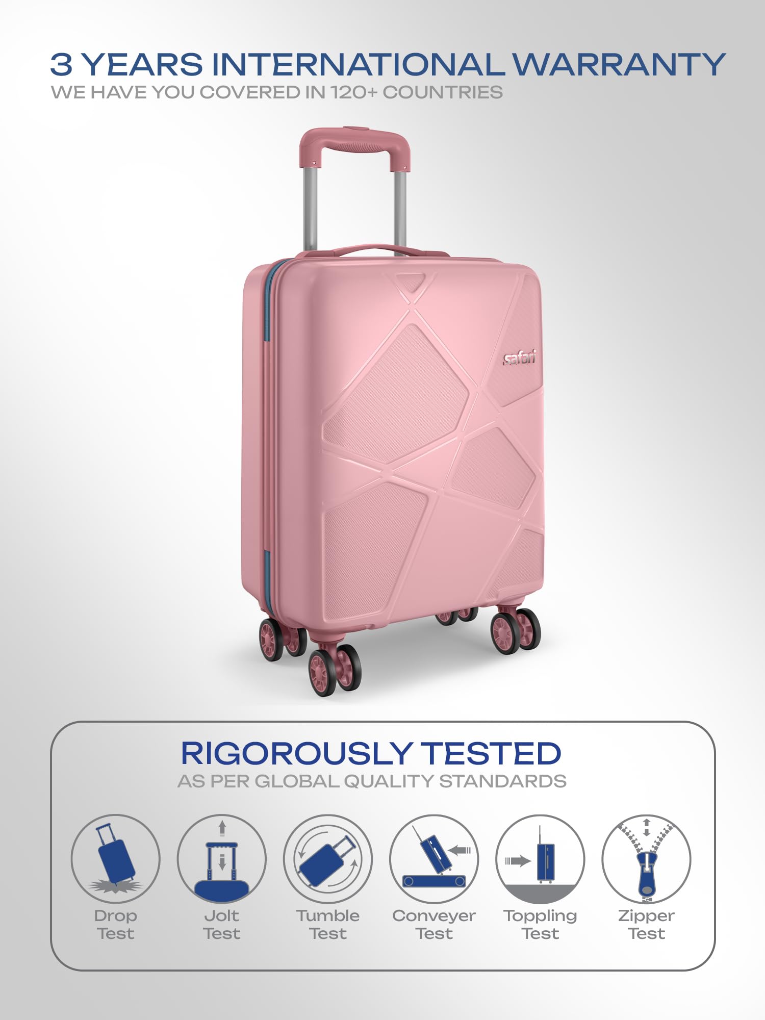 Safari Pentagon Pro 8 Wheels 55cm Cabin Size Trolley Bag, Hard Case Polypropylene, 360º Wheeling Small Carry-on Luggage, Suitcase for Travel, Trolley Bags for Travel, Rose Gold — Amazon image 5