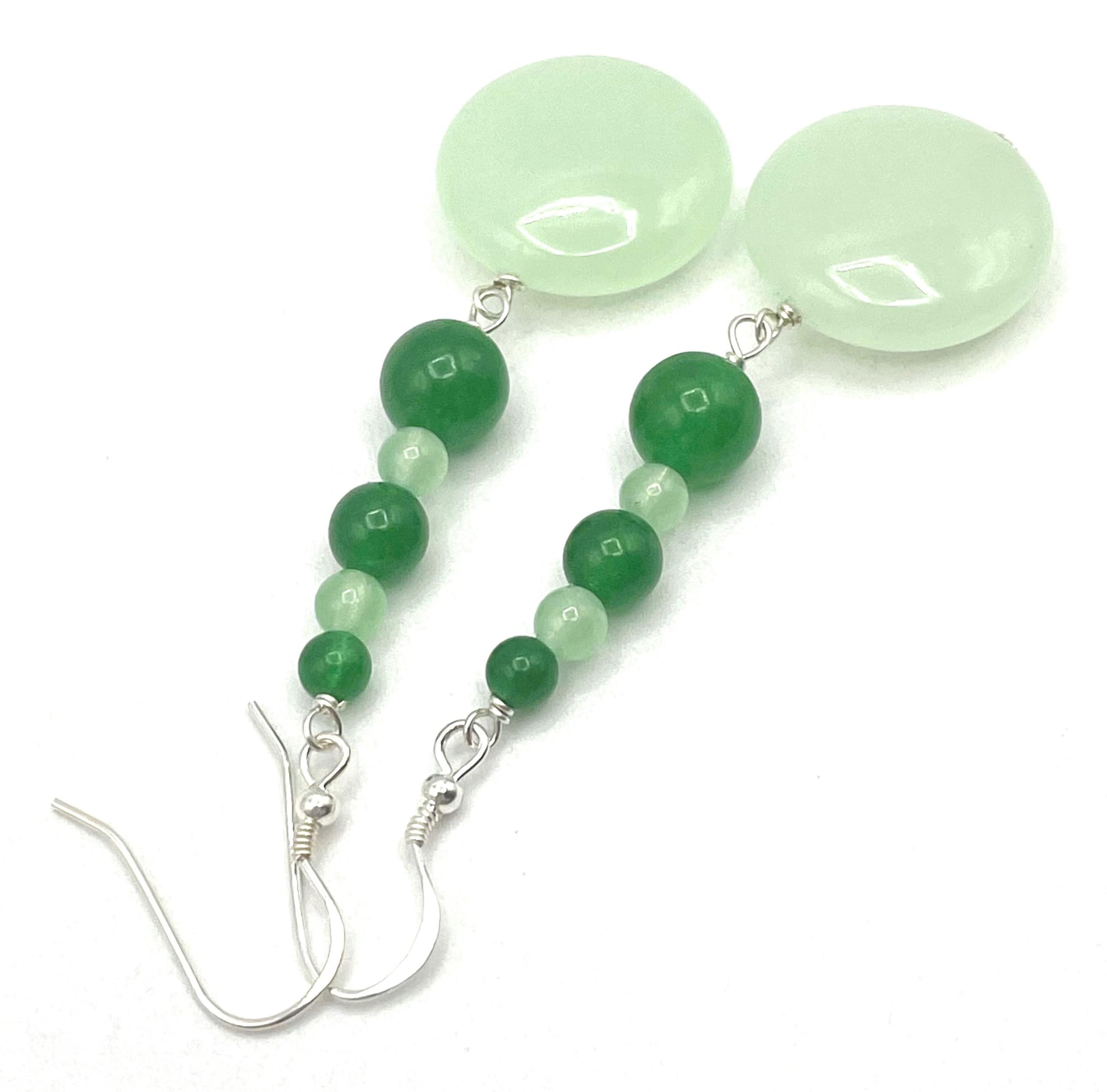 Orecchini Lunghi in Giada Verde Chiaro e Smeraldo, Argento 925 Italiano, Gioielli Pietre Dure, Bijoux Estate, Regalo per Lei
