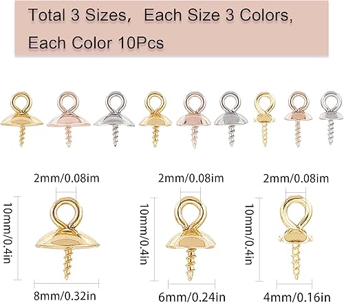 Miniatura 20 de SUNNYCLUE 1 caja de 60 piezas de 6 estilos de alfiler de ojo, tapa de perlas con clavija de acero inoxidable 304, cierres de dije, conectores para 1