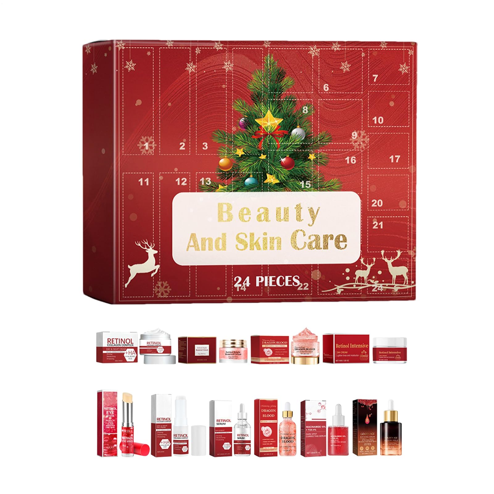 Beauty-Adventskalender 2025 Frauen Mädche, 24 Tage Weihnachts Countdown Kalender mit Feuchtigkeitsspendendem Kosmetik & Hautpflegesets für Gesichtspflege Adventskalender Überraschungsgeschenk