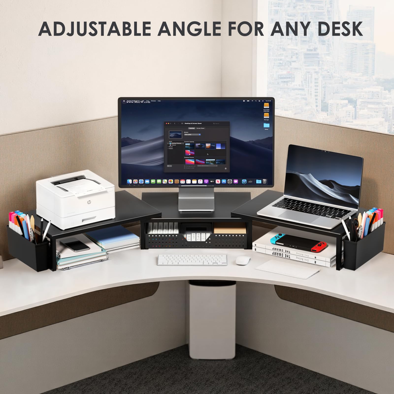 OPNICE Supporto per monitor del computer a 2 livelli con cassetto, organizer e accessori da scrivania, accessori per scrivania da ufficio, accessori per monitor del computer, organizer da scrivania