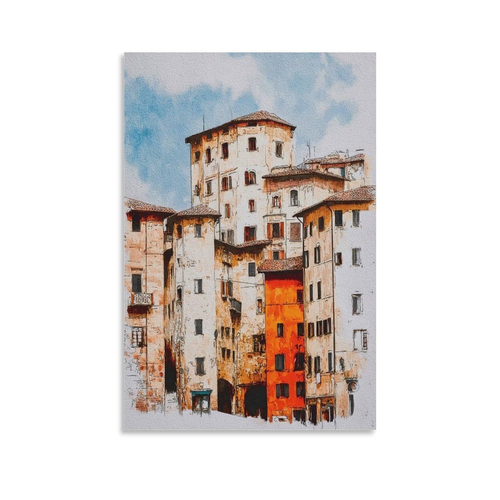 Cnaheiz Unframe-Style Perucia Italy 08X12inch(20X30cm) Vintage Travel Poster Watercolor Canvas Art