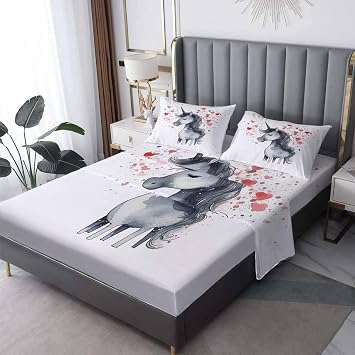 Horse Sheets Twin Sheet Set - Kids Bed Sheets & Bedroom Decor - Soft Breathable Microfiber Deep Pocket Patterned Bedding Sheets & Pillowcases