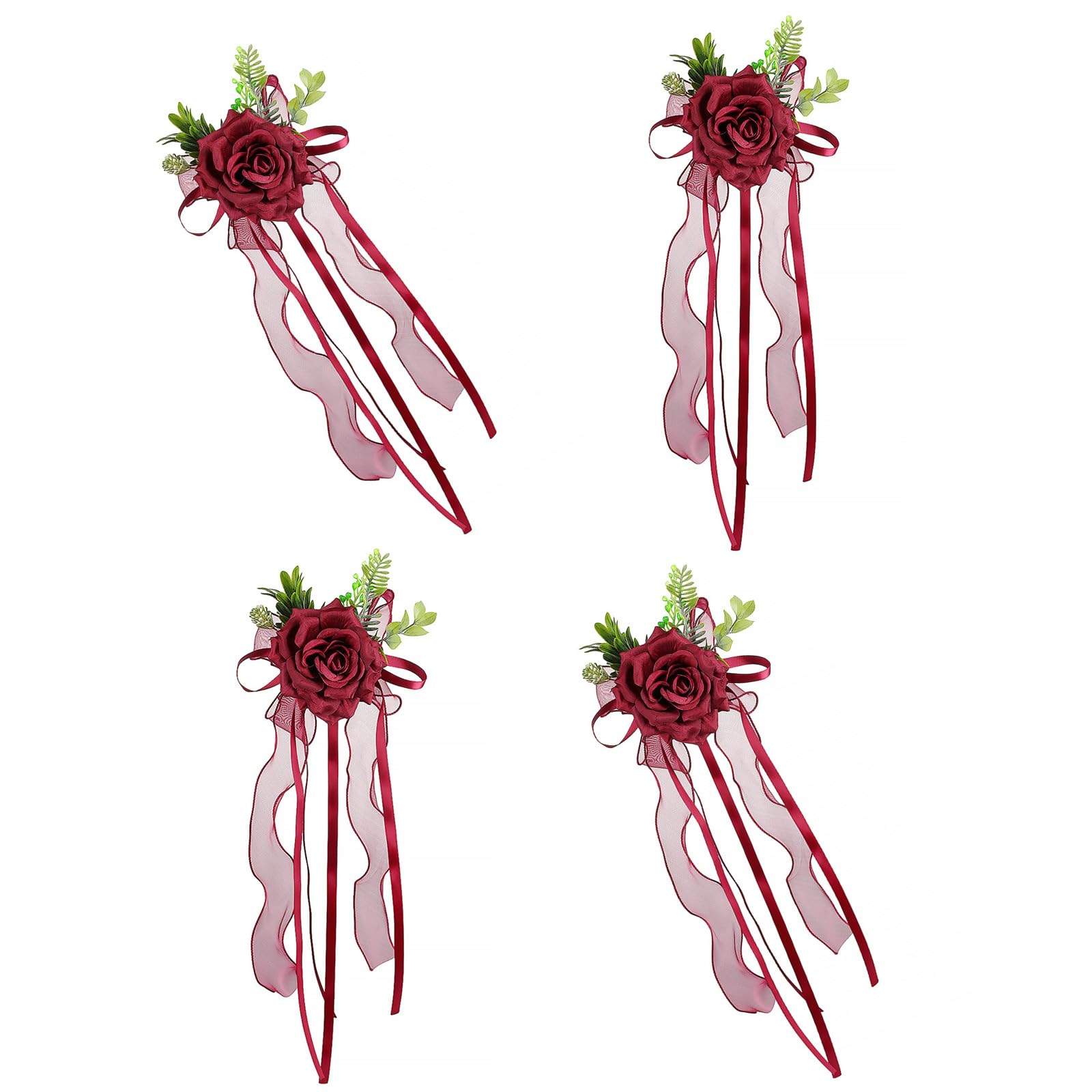 YUGSHNKFC Of 4 Nuptial Car Simulation Flower Adornment Elegant Bridal Car Decoration Silk Bowknot Glasses Embellishment Artificial Decors