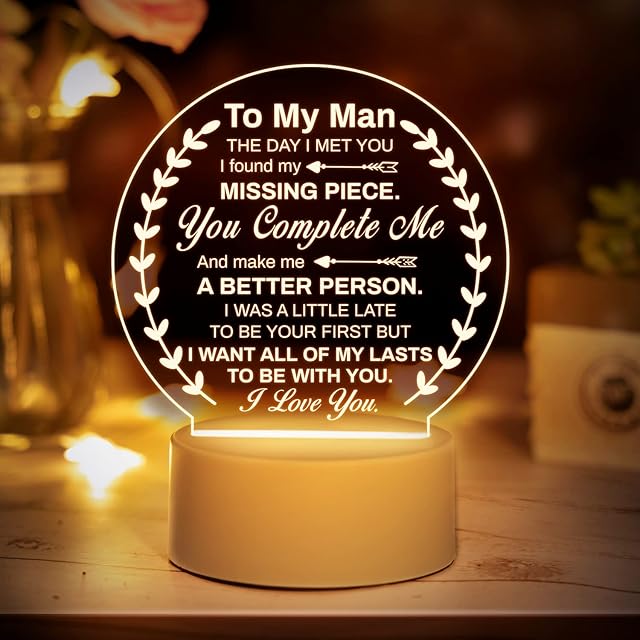 Valentines Gifts for Boyfriend Engraved Acrylic Night Light, Valentines Gifts for Him, Boyfriend Gifts for Valentines Day Birthday Anniversary, Presents for Boyfriend Husband