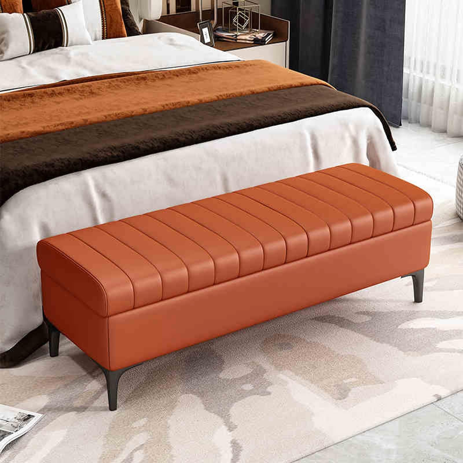 Banc ottoman de rangement en cuir durable avec assise rembourrée haut de gamme