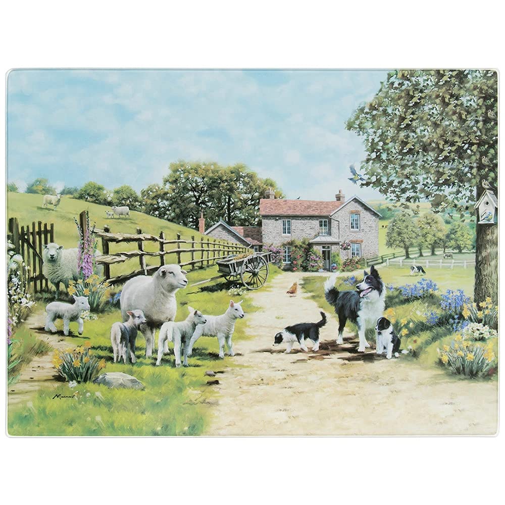 Collie & Sheep Design Glass Worktop Saver Chopping Food
