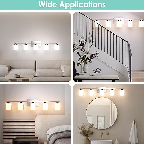 Miniatura 170 de Quntis Lámparas de baño negras de 4 luces con 5 modos de color, lámpara de tocador moderna regulable de 27 pulgadas sobre espejo, lámpara de pared