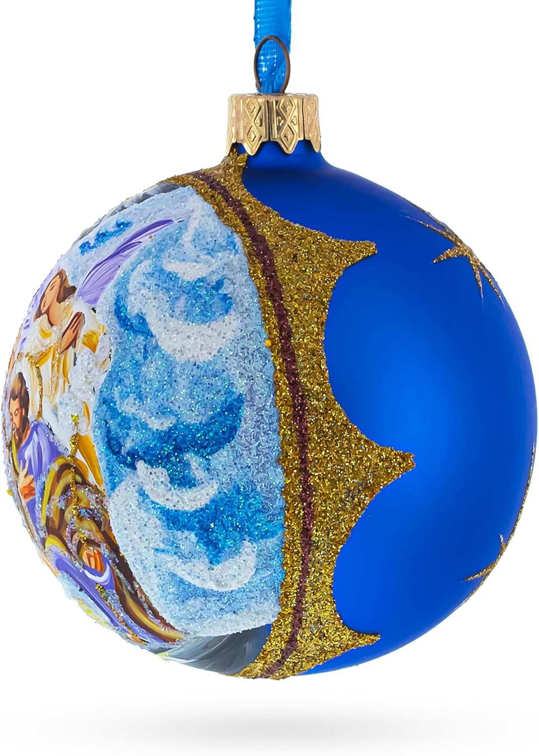 Divine Angels Admiring Jesus Nativity Scene Glass Ball Christmas Ornament 3.25 Inches - Image 2