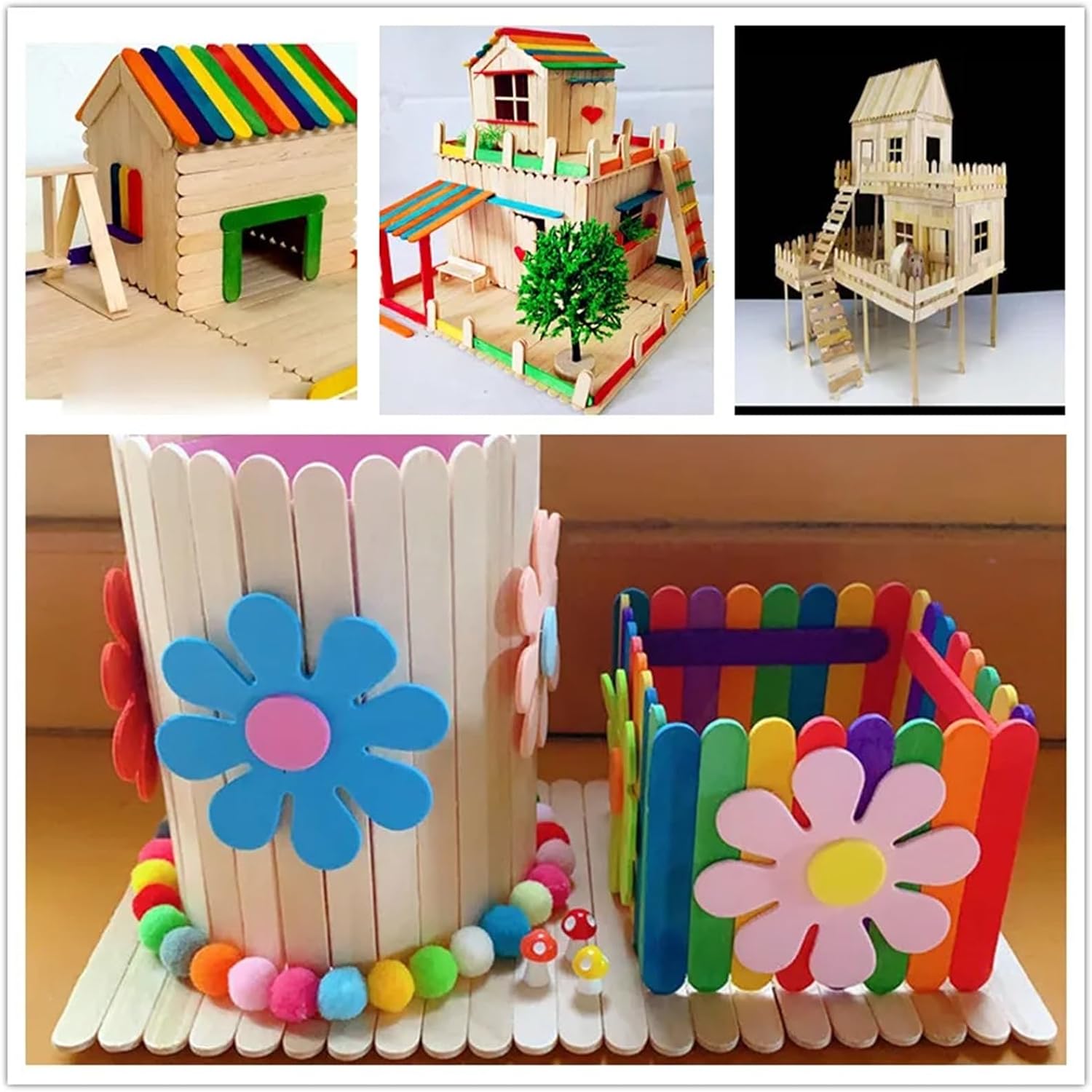 Popsicle Sticks 1000Pcs Wooden Craft Ice Cream Stick Lolly Sticks Natural Cake Tools DIY Kids Handwork Art Crafts Toy Mold Multi-Purpose Essentials for Kid,Teacher,Baker