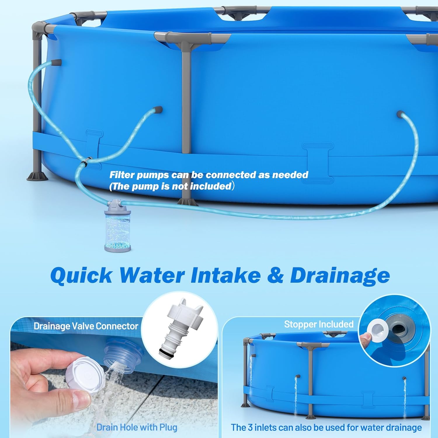 Goplus Above Ground Swimming Pool, 10' x 10' x 30'' Metal Frame Family Pool Set w/PVC Fabric, 3 Stoppers, Drainage Valve Connector, for Outdoor, Backyard, Garden, Patio (10' Round, 1158 Gal, Blue)