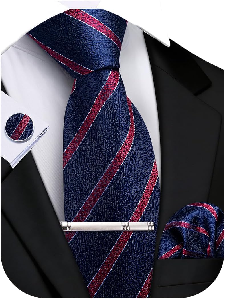 DiBanGu Mens Extra Long Tie 70 inches Necktie and Pocktie Square Cufflinks Set Silk Ties for Big and Tall Men Wedding Party
