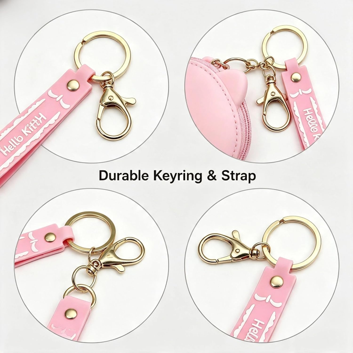 Kawaii Handbag with Zipper Cute Mini Anime Coin Wallet Purse Coin Pouch With Keychain Accessories Money Bag for Birthday Gifts Women (pink kitty) image 3