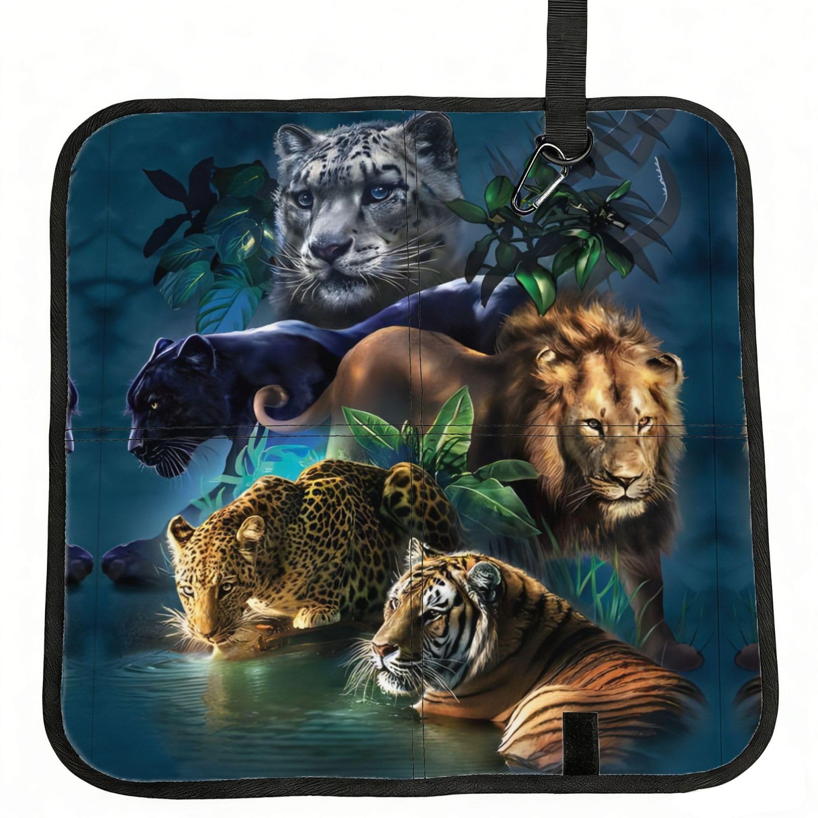 WZYCWB Tiger Lions and Leopard Foldable Seating Cushion with Carabiner - Stadium Mat for Camping, Hiking and Outdoor Activities