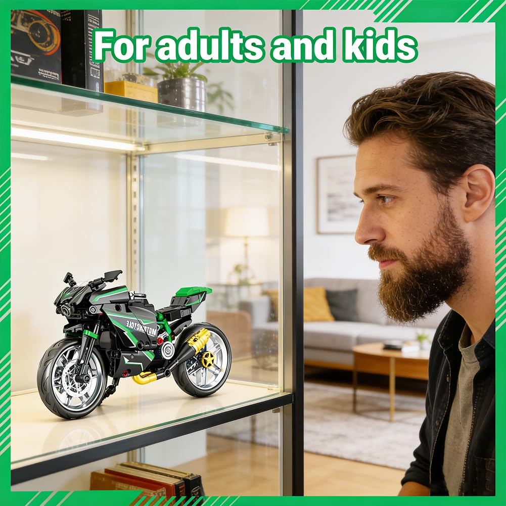 Blocs De Construction De Moto, Moto Modèle à Assembler,Collectionner Blocs Cadeau De Construction Pour Ados Et Adultes,Cadeau Pour Adultes Et Enfants, Décoration De Bureau, Diy 14+ (green)