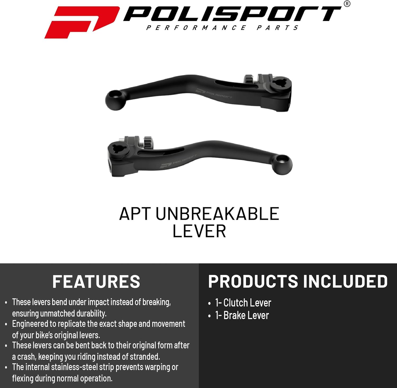 Polisport APT Unbreakable Brake/Clutch Levers Kit – Fits KTM, Husqvarna, GasGas, Sherco, Triumph MX/Enduro Motorcycles (2014–2026) – Durable Composite, OEM Shape, Easy Install – Black