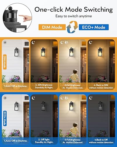 Miniatura 2 de VIANIS Paquete de 2 luces de pared para exteriores con sensor de movimiento, accesorios de iluminación exterior negro mate para casa, luces de