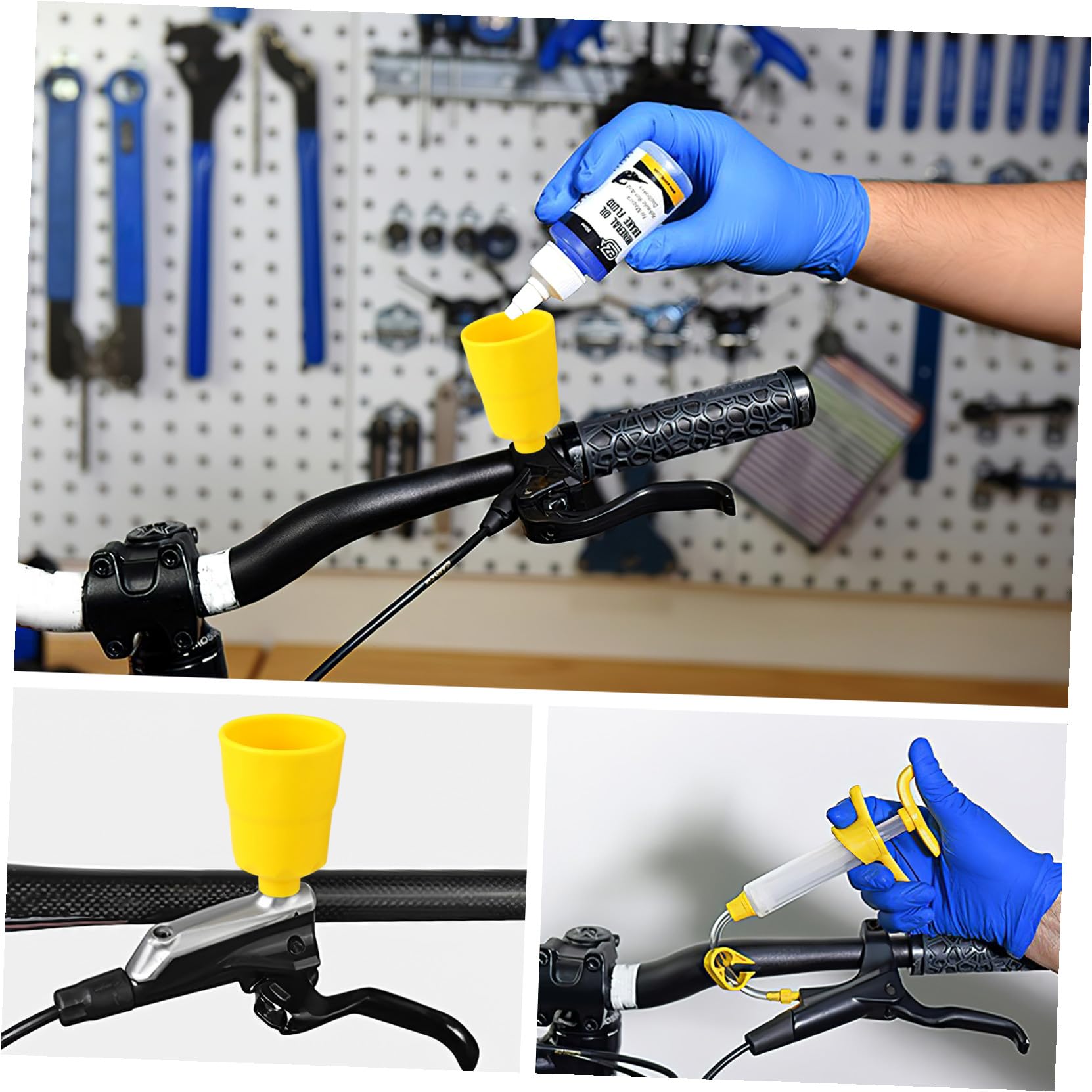 Fahrrad Bremsenentlüftungsset für Mountainbike Hydraulische Scheibenbremsen mit Ölfüllfunktion aus Kunststoff und Kupfer Inklusive Ölbehälter und Trichter für Fahrradreparatur