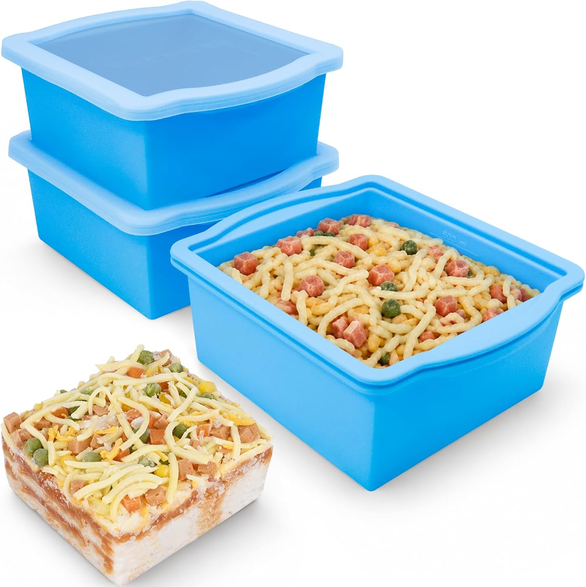 Silicone Freezer Molds, 2‑Cup Portion freezer storage containers, 3 Pack