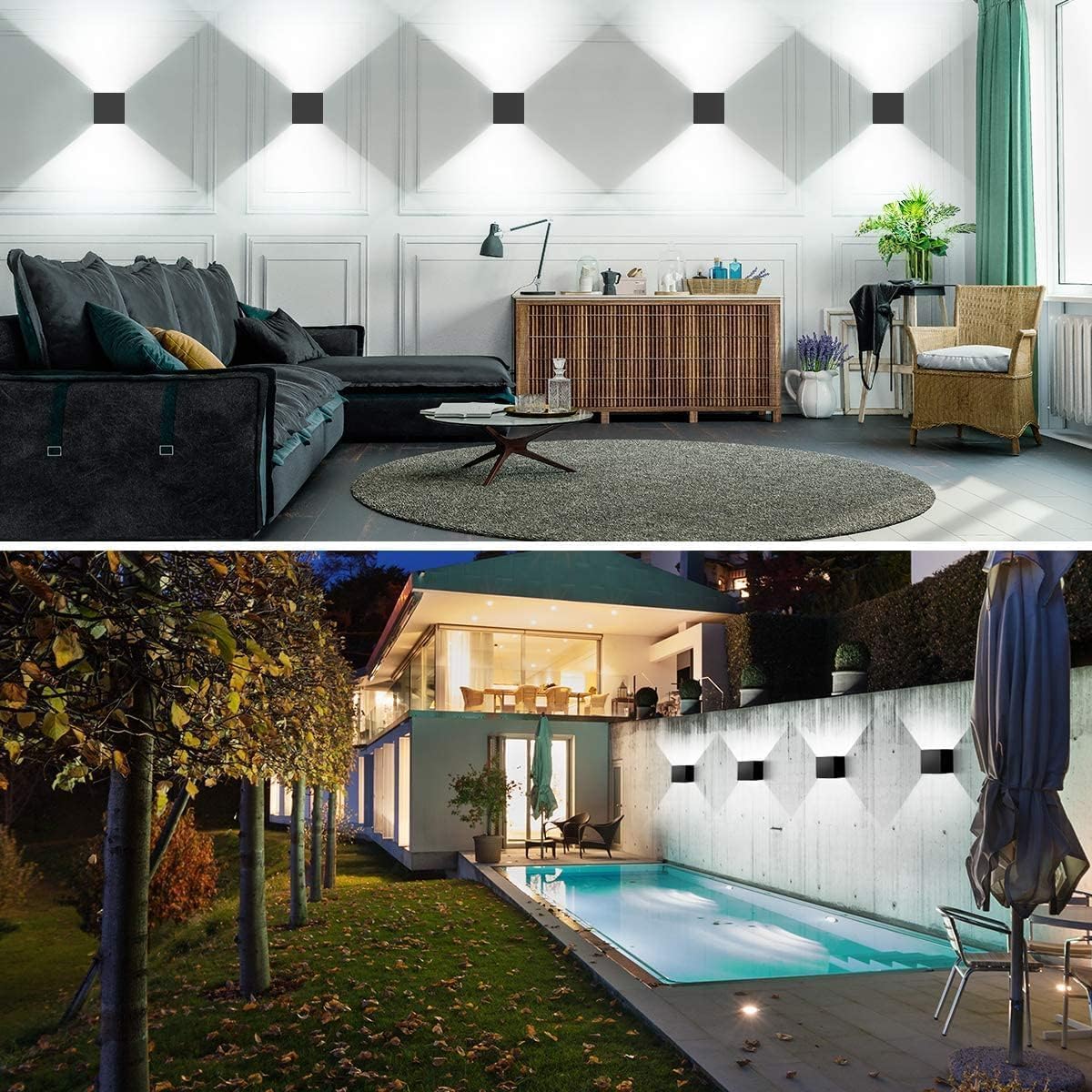 ledmo LED Wall Porch Light Up and Down Outdoor Modern Lights, 20W Adjustable Wall Sconce, IP65 Aluminum Black Square Wall Pack Lighting, 6500K Waterproof Exterior for Yard, House, Patio, Stair, 2 Pack