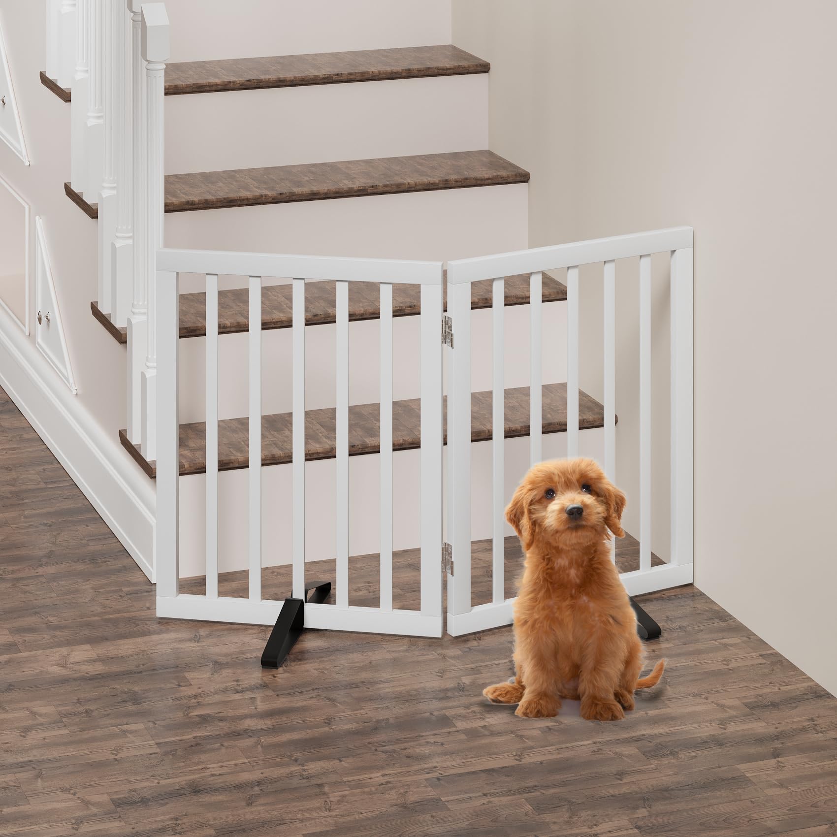 Dog Gates for Doorways, Foldable Dog Gate Indoor, Freestanding Pet Gates for Doorways Bedroom, Puppy Gate with Metal Support Feet, Room Divider 2 Panels (White) — view 6
