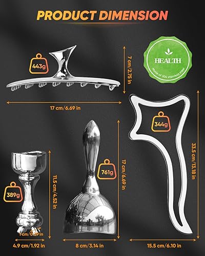Miniatura 6 de ONUEMP Herramientas de terapia de masaje de acero inoxidable 4 en 1 para esculpir el cuerpo de hielo, kit de maderoterapia colombiana, raspado Gua