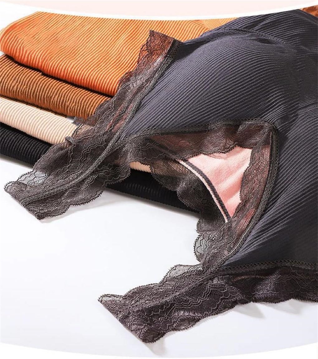 Women's Thermal Underwear, Soft Thermal Top, Vest Base Shirt, Close-Fitting Lace with Chest Pads