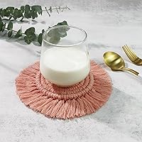 Vista 5 de Juego de 2 posavasos bohemios de 7.4 pulgadas, bonitos posavasos absorbentes para bebidas para escritorio, posavasos de macramé tejidos hechos a