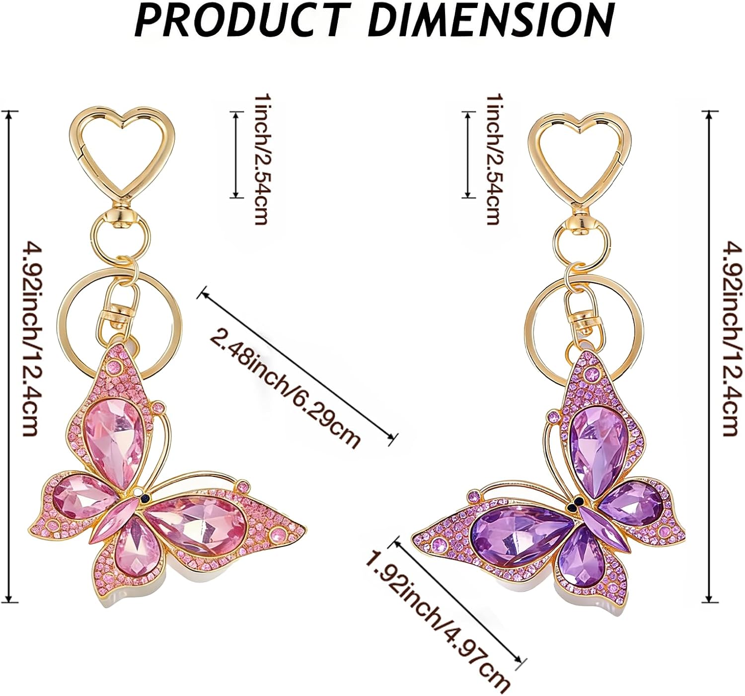 Rhinestone Butterfly Keychain Matching Set Heart Clip Bag Charm image 2