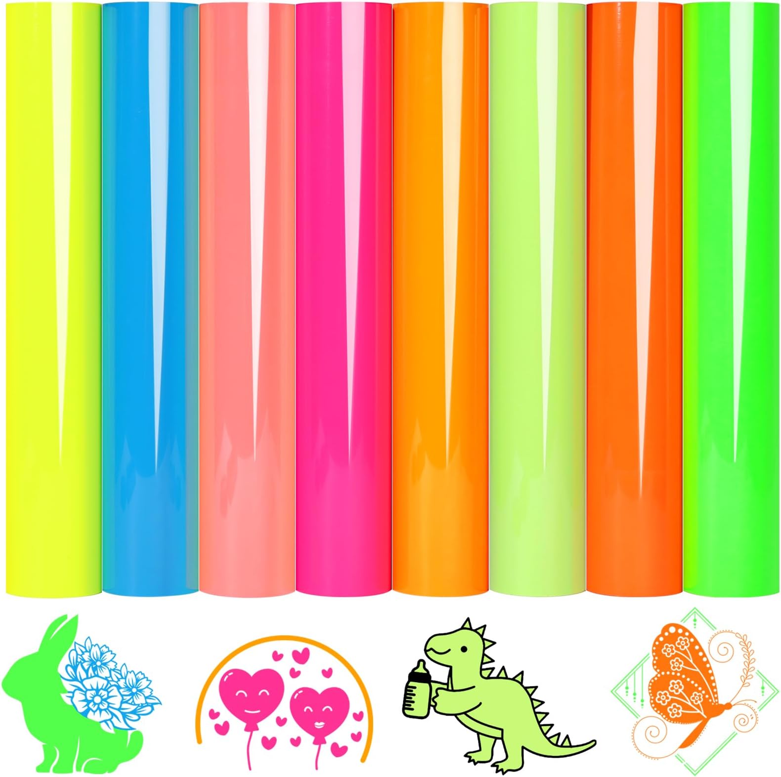 WRAPXPERT Neon HTV Heat Transfer Vinyl 8 Neon Vinyl Assorted Sheets 12x10In Green Neon Iron on Vinyl Neon Pink Heat Press for Tshirts Beautiful Appearance