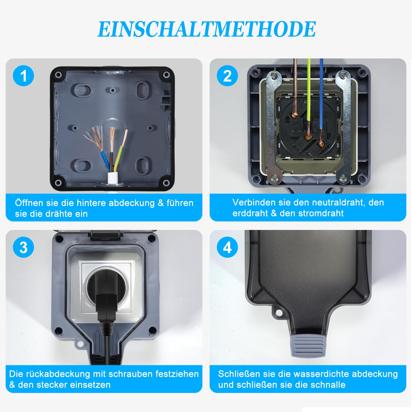 Enchufe exterior estanco IP66 de superficie 16A enchufe eléctrico exterior con tapa para jardín terraza garaje instalación en pared