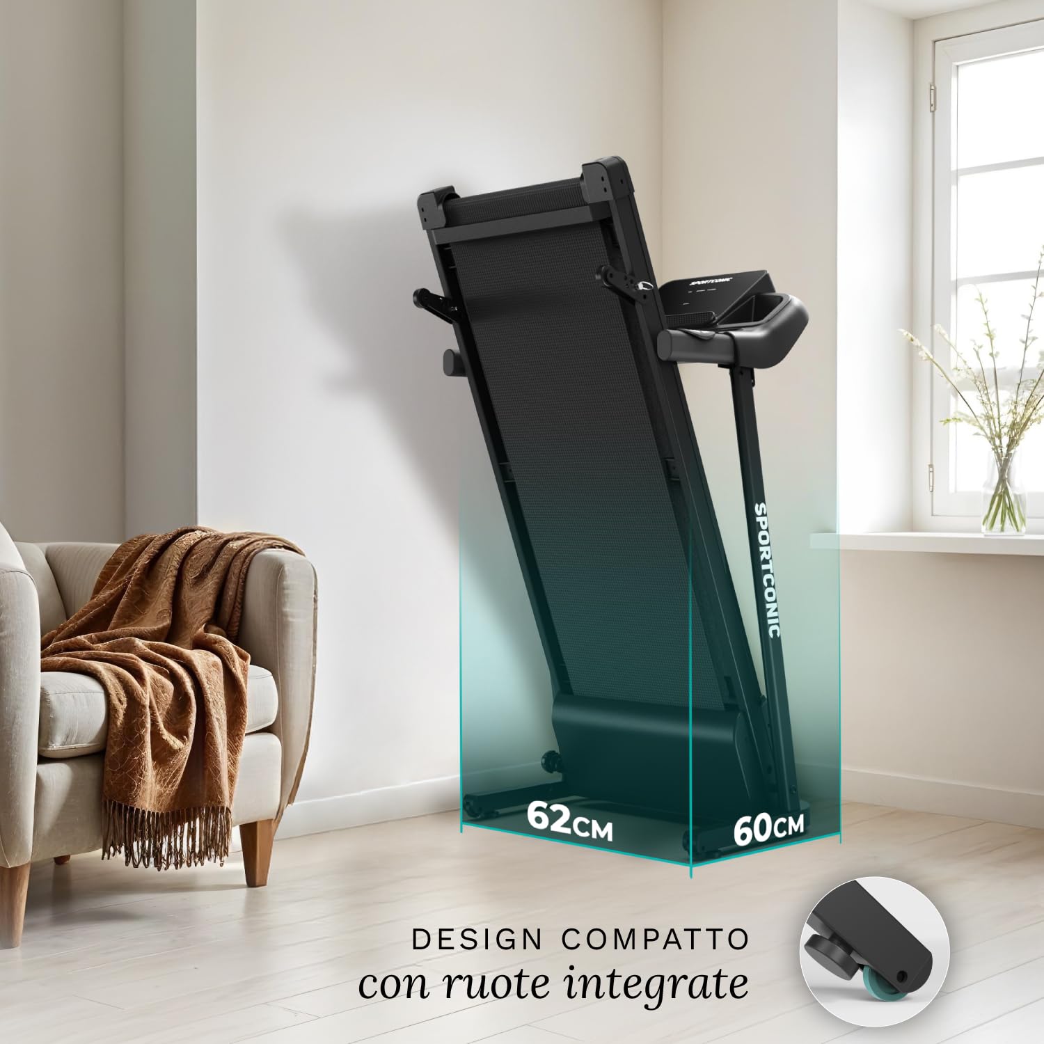 Sportconic Tapis Roulant Elettrico Pieghevole con Inclinazione, Walking Pad Silenzioso Salvaspazio, Tapirulan da Casa per Allenamento Ufficio (Escluso il tappetino protettivo, 1-12 km/h (T140))