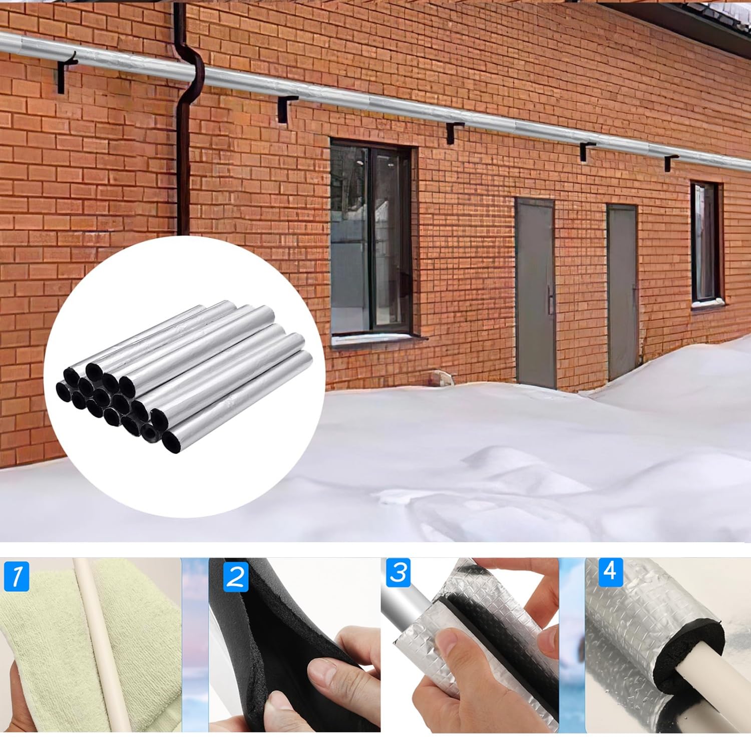 Aislamiento de caucho y aluminio for tuberías, espuma autoadhesiva for tuberías industriales, protección contra congelación y calor (DI 22-114 mm, ESP 10-30 mm)(ID-114mm*TH-30mm)