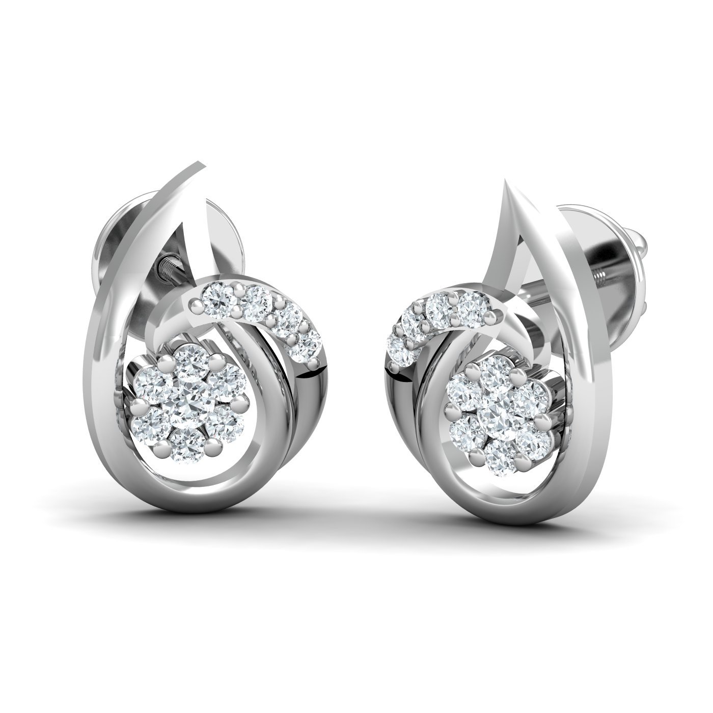 kuberbox 14KT White Gold Diamond Astute Glow Stud Earrings for Women-picture-13
