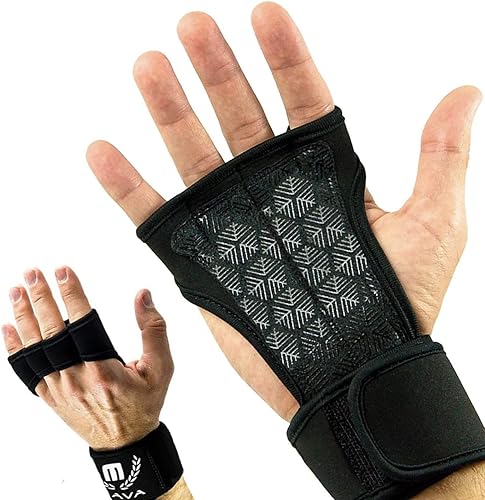Guantes de entrenamiento cruzados con soporte de muñeca para WOD entrenamiento de gimnasio levantamiento de pesas y fitness relleno de silicona sin