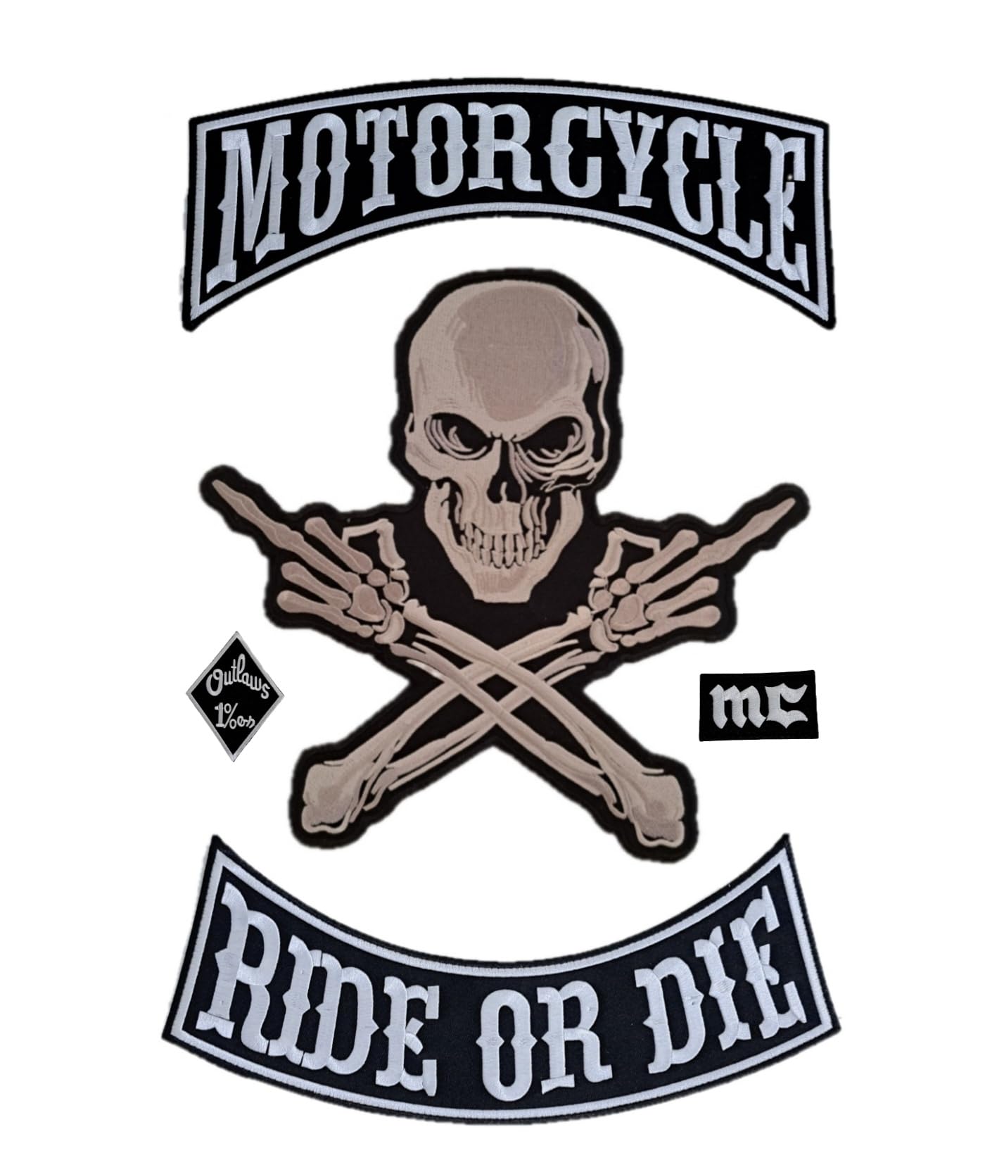 Parches bordados con diseño de calavera, calavera con dedo medio, Parches Ropa para aplicar o decorar chalecos, motocicletas, etc.