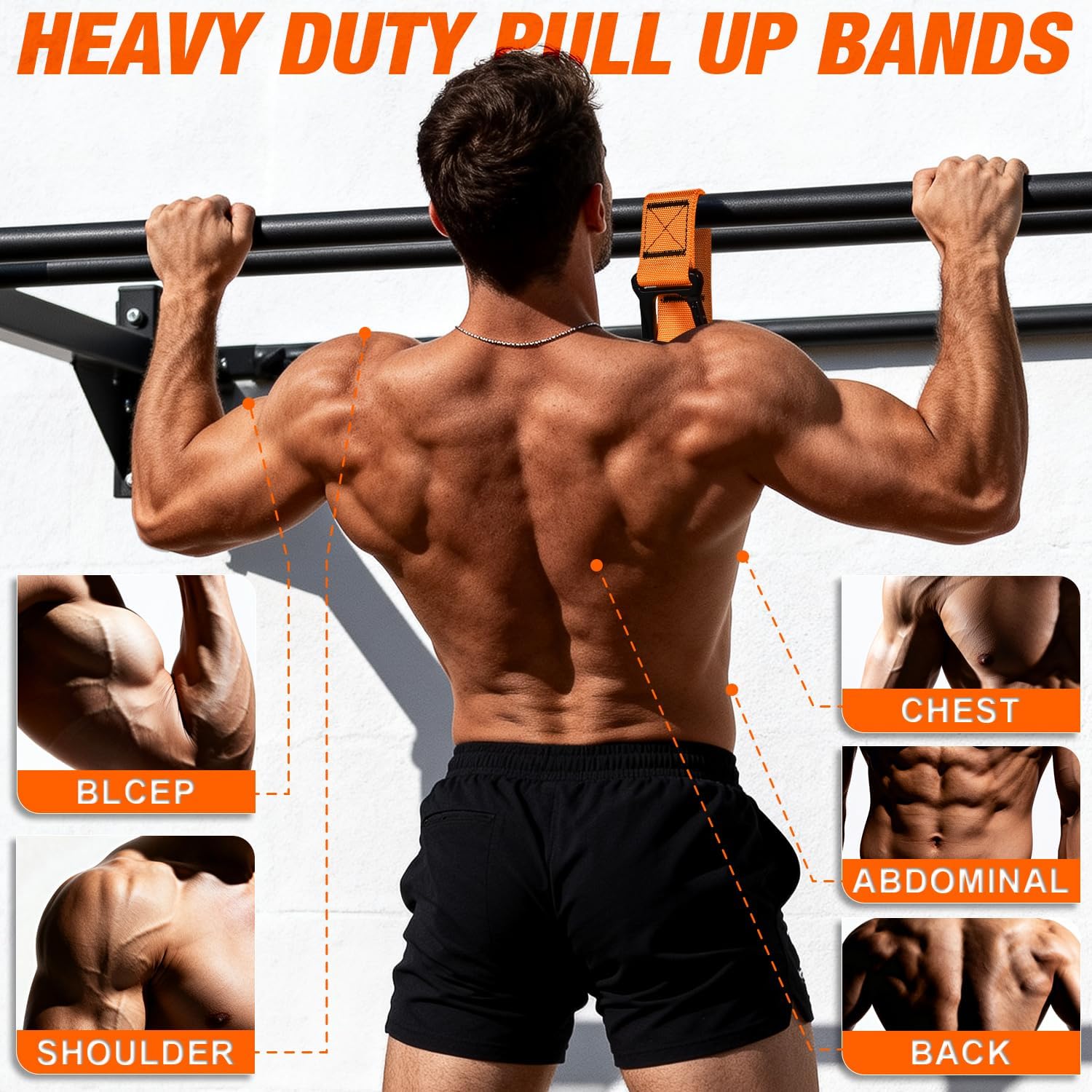 Heavy Duty Pull Up Assistance Bands, Pull Up Assist Band with Dual Foot Rests for Men, Home Gym Strength Training Equipment for Pull Up Bar, Adjustable 4 Resistance Bands for Back Workout - Image 3
