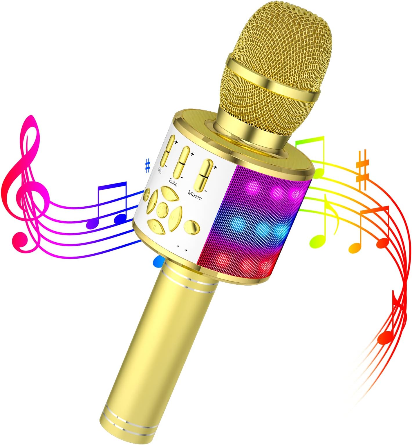 Wowstar Karaoke Wireless Microphone, Bluetooth Handheld Microphones for Kids Adults, Karaoke Mic Speaker Singing Machine with LED Lights, Home KTV Party Player Support Android & iOS Devices(Gold)